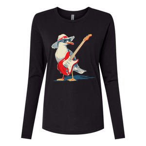 Seagull With Beach Hat And Electric Guitar Womens Cotton Relaxed Long Sleeve T-Shirt