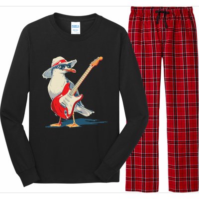 Seagull With Beach Hat And Electric Guitar Long Sleeve Pajama Set