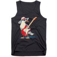 Seagull With Beach Hat And Electric Guitar Tank Top