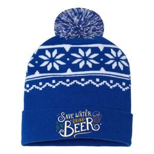 Save Water Beer Funny Ironic Party Quote Gift USA-Made Snowflake Beanie