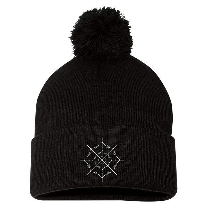 Spider Web Barbed Wire Pom Pom 12in Knit Beanie
