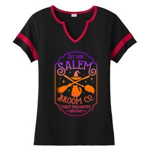 Salem Witch Broom Company Est 1692 Halloween Salem Cat Broom Great Gift Ladies Halftime Notch Neck Tee