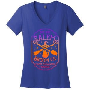 Salem Witch Broom Company Est 1692 Halloween Salem Cat Broom Great Gift Women's V-Neck T-Shirt