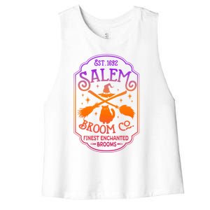 Salem Witch Broom Company Est 1692 Halloween Salem Cat Broom Great Gift Women's Racerback Cropped Tank