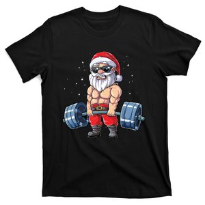 Santa Weightlifting Christmas Fitness Gym Deadlift Xmas T-Shirt