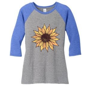 Sunflower Women Cute Floral Casual Summer Women's Tri-Blend 3/4-Sleeve Raglan Shirt