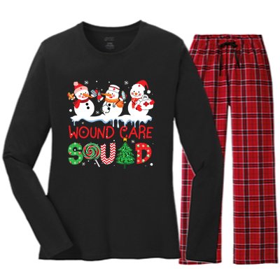 Snowman Wound Care Nurse Squad Christmas Holiday Matching Women's Long Sleeve Flannel Pajama Set 