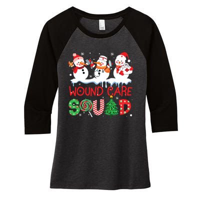 Snowman Wound Care Nurse Squad Christmas Holiday Matching Women's Tri-Blend 3/4-Sleeve Raglan Shirt