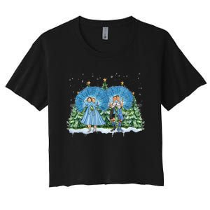 Sisters White Christmas Movie 1954 Xmas Snow Pajamas Holiday Women's Crop Top Tee