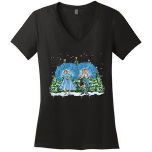 Sisters White Christmas Movie 1954 Xmas Snow Pajamas Holiday Women's V-Neck T-Shirt