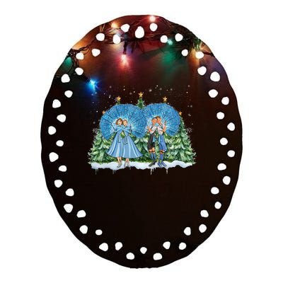 Sisters White Christmas Movie 1954 Xmas Snow Pajamas Holiday Ceramic Oval Ornament