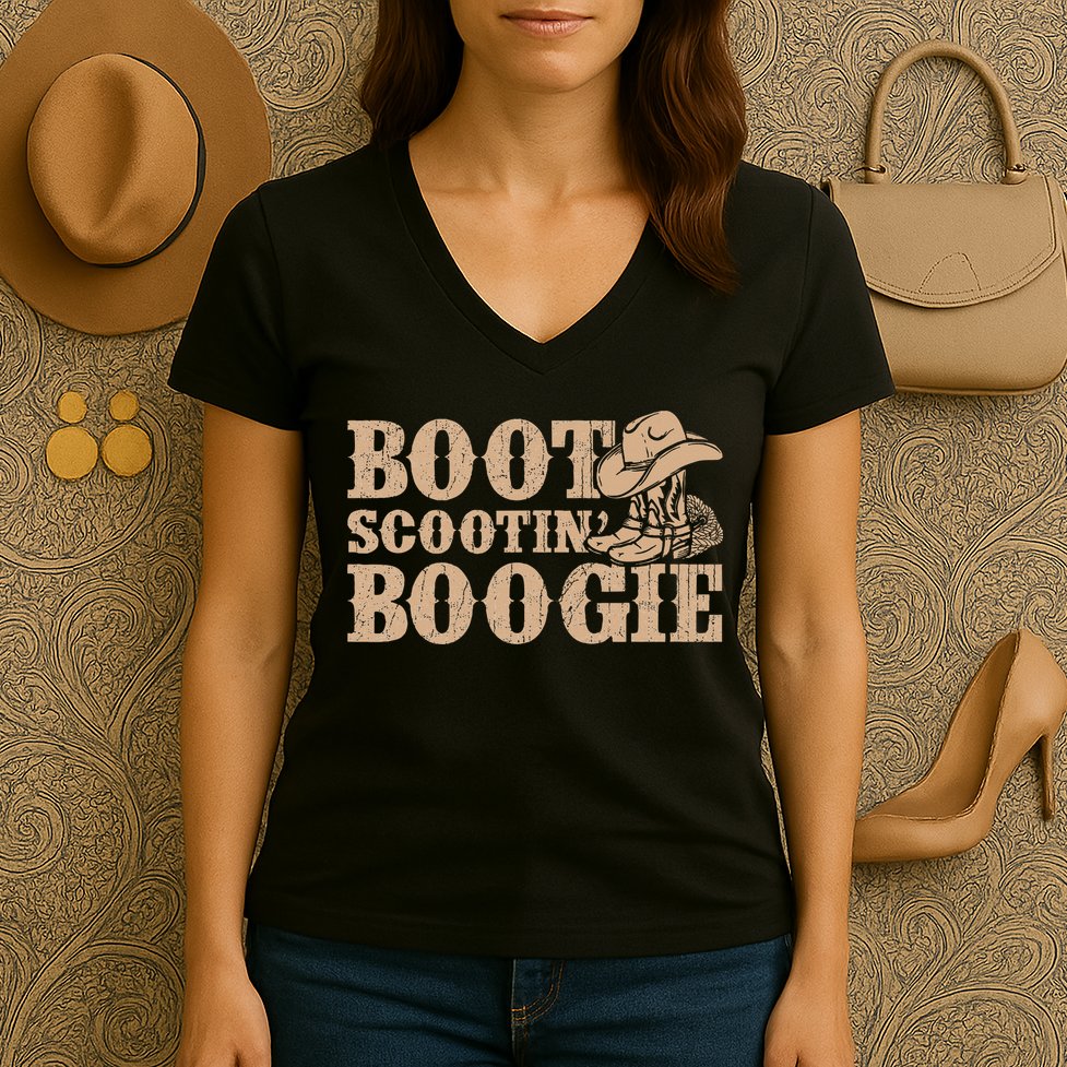 Southern Western Country Music Boot Scootin’ Boogie Women's V-Neck T-Shirt