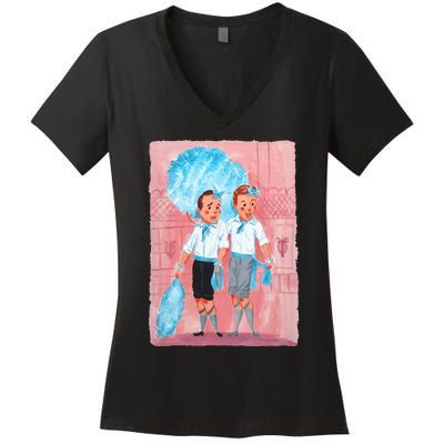 Sisters White Christmas Movie 1954 Xmas Snow Pajamas Holiday Women's V-Neck T-Shirt