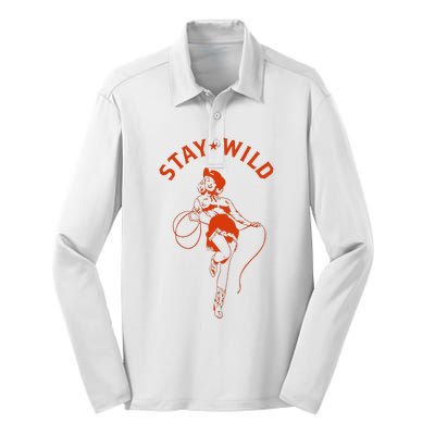 Stay Wild Cowgirl Pin Up Girl Vintage Western Country Rodeo Silk Touch Performance Long Sleeve Polo