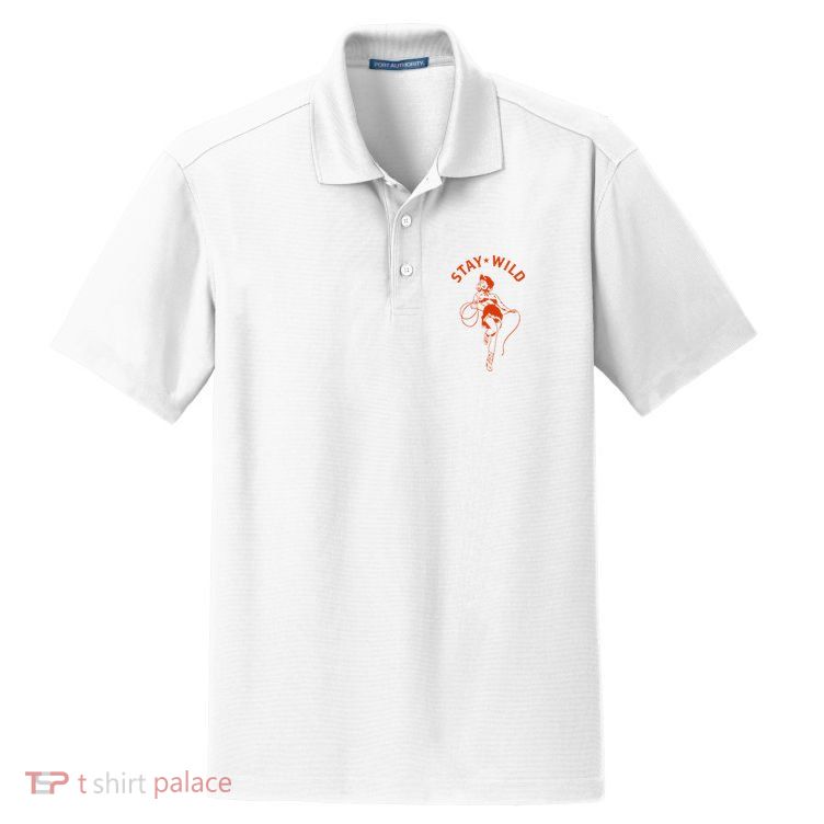 Stay Wild Cowgirl Pin Up Girl Vintage Western Country Rodeo Dry Zone Grid Polo