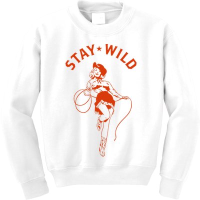 Stay Wild Cowgirl Pin Up Girl Vintage Western Country Rodeo Kids Sweatshirt