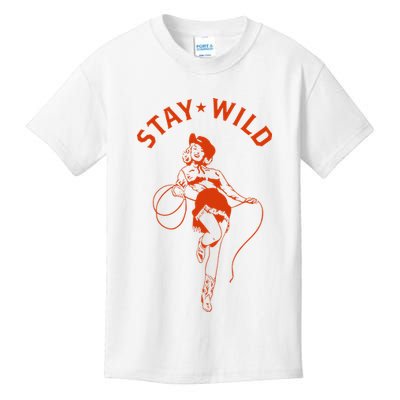 Stay Wild Cowgirl Pin Up Girl Vintage Western Country Rodeo Kids T-Shirt