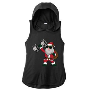 Santa Weightlifting Christmas Fitness Gym Deadlift Xmas Gift Ladies PosiCharge Tri-Blend Wicking Draft Hoodie Tank