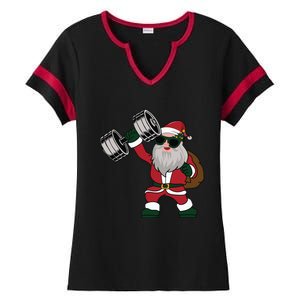 Santa Weightlifting Christmas Fitness Gym Deadlift Xmas Gift Ladies Halftime Notch Neck Tee