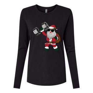 Santa Weightlifting Christmas Fitness Gym Deadlift Xmas Gift Womens Cotton Relaxed Long Sleeve T-Shirt