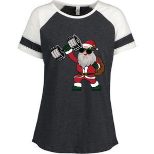 Santa Weightlifting Christmas Fitness Gym Deadlift Xmas Gift Enza Ladies Jersey Colorblock Tee