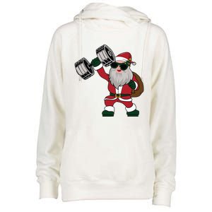 Santa Weightlifting Christmas Fitness Gym Deadlift Xmas Gift Womens Funnel Neck Pullover Hood