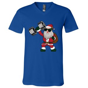 Santa Weightlifting Christmas Fitness Gym Deadlift Xmas Gift V-Neck T-Shirt