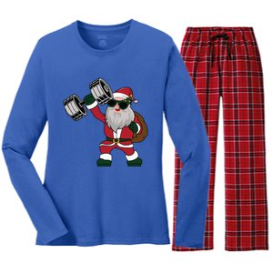 Santa Weightlifting Christmas Fitness Gym Deadlift Xmas Gift Women's Long Sleeve Flannel Pajama Set 