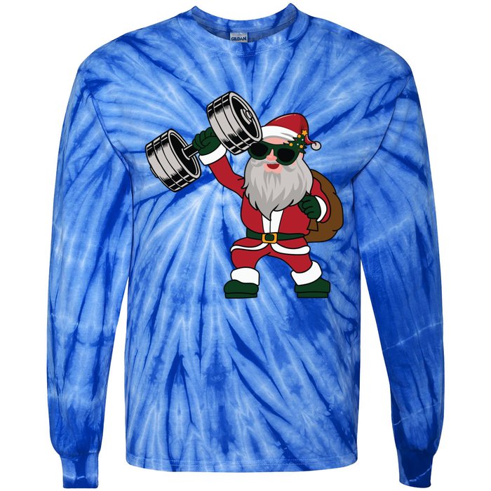 Santa Weightlifting Christmas Fitness Gym Deadlift Xmas Gift Tie-Dye Long Sleeve Shirt