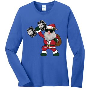 Santa Weightlifting Christmas Fitness Gym Deadlift Xmas Gift Ladies Long Sleeve Shirt