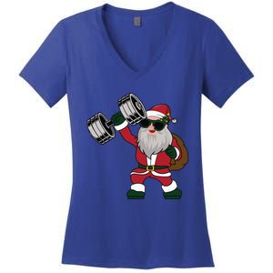 Santa Weightlifting Christmas Fitness Gym Deadlift Xmas Gift Women's V-Neck T-Shirt