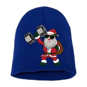 Santa Weightlifting Christmas Fitness Gym Deadlift Xmas Gift Short Acrylic Beanie