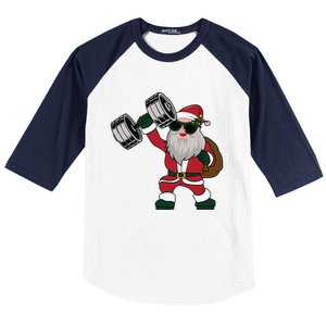 Santa Weightlifting Christmas Fitness Gym Deadlift Xmas Gift Baseball Sleeve Shirt