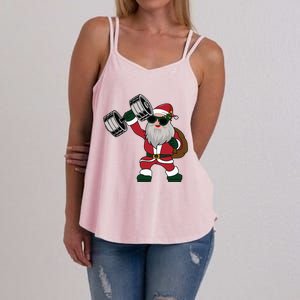 Santa Weightlifting Christmas Fitness Gym Deadlift Xmas Gift Women's Strappy Tank