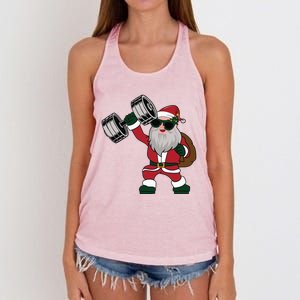 Santa Weightlifting Christmas Fitness Gym Deadlift Xmas Gift Women's Knotted Racerback Tank