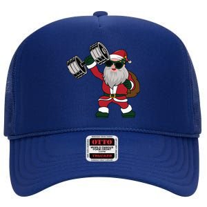 Santa Weightlifting Christmas Fitness Gym Deadlift Xmas Gift High Crown Mesh Back Trucker Hat