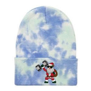 Santa Weightlifting Christmas Fitness Gym Deadlift Xmas Gift Tie Dye 12in Knit Beanie