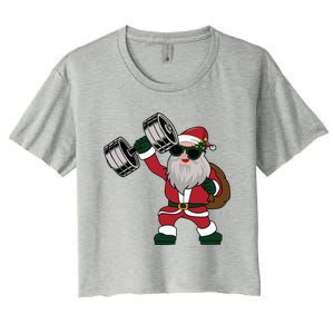 Santa Weightlifting Christmas Fitness Gym Deadlift Xmas Gift Women's Crop Top Tee