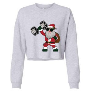 Santa Weightlifting Christmas Fitness Gym Deadlift Xmas Gift Cropped Pullover Crew