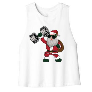 Santa Weightlifting Christmas Fitness Gym Deadlift Xmas Gift Women's Racerback Cropped Tank