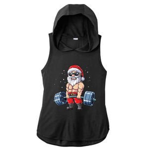 Santa Weightlifting Christmas Fitness Gym Deadlift Xmas Meaningful Gift Ladies PosiCharge Tri-Blend Wicking Draft Hoodie Tank