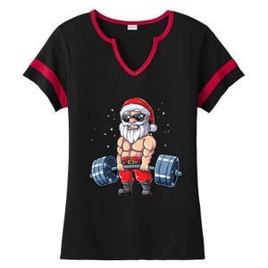 Santa Weightlifting Christmas Fitness Gym Deadlift Xmas Meaningful Gift Ladies Halftime Notch Neck Tee