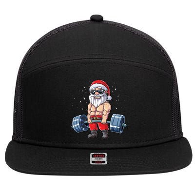 Santa Weightlifting Christmas Fitness Gym Deadlift Xmas Meaningful Gift 7 Panel Mesh Trucker Snapback Hat