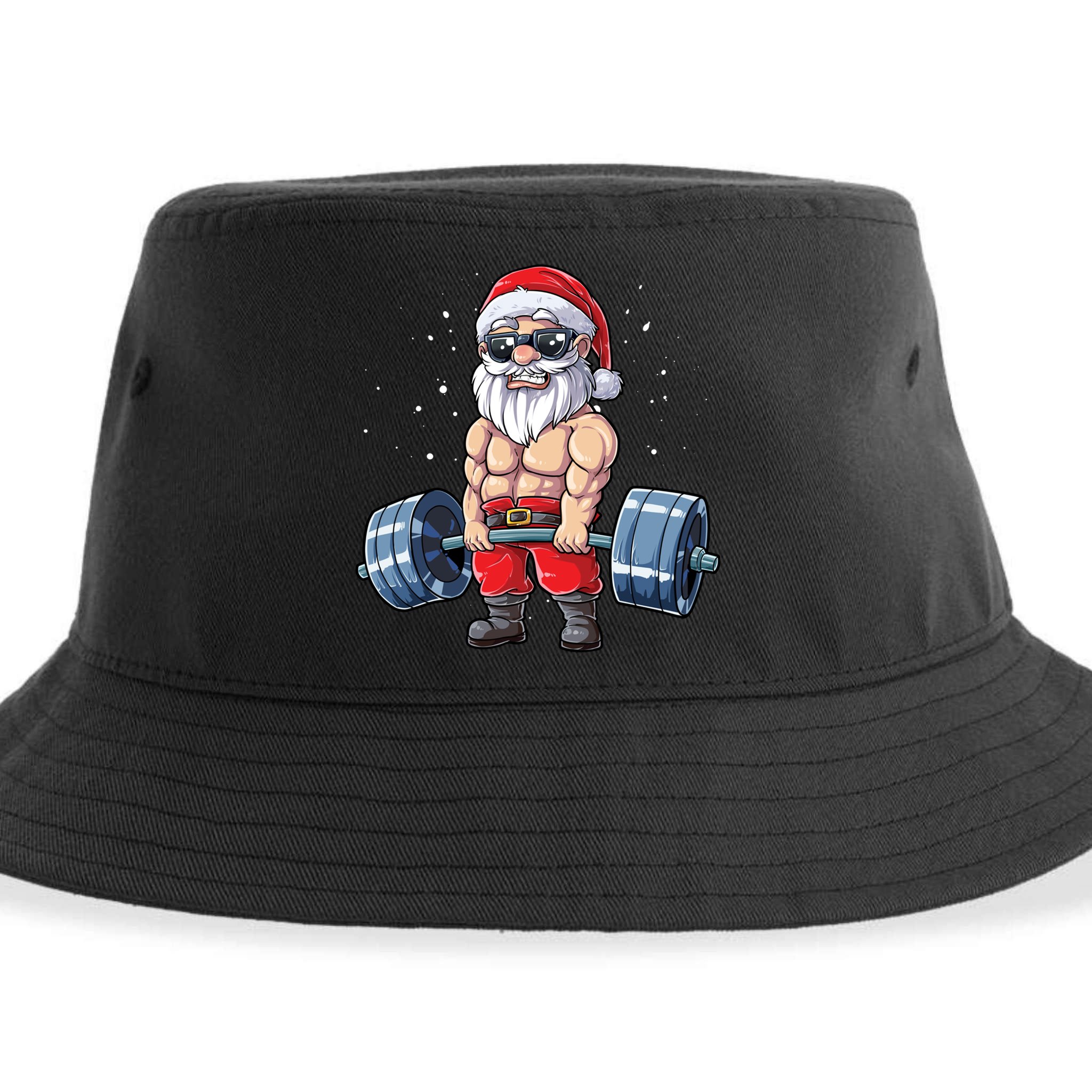 Santa Weightlifting Christmas Fitness Gym Deadlift Xmas Meaningful Gift Sustainable Bucket Hat