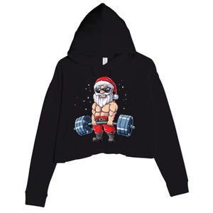 Santa Weightlifting Christmas Fitness Gym Deadlift Xmas Meaningful Gift Crop Fleece Hoodie