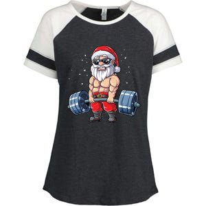 Santa Weightlifting Christmas Fitness Gym Deadlift Xmas Meaningful Gift Enza Ladies Jersey Colorblock Tee