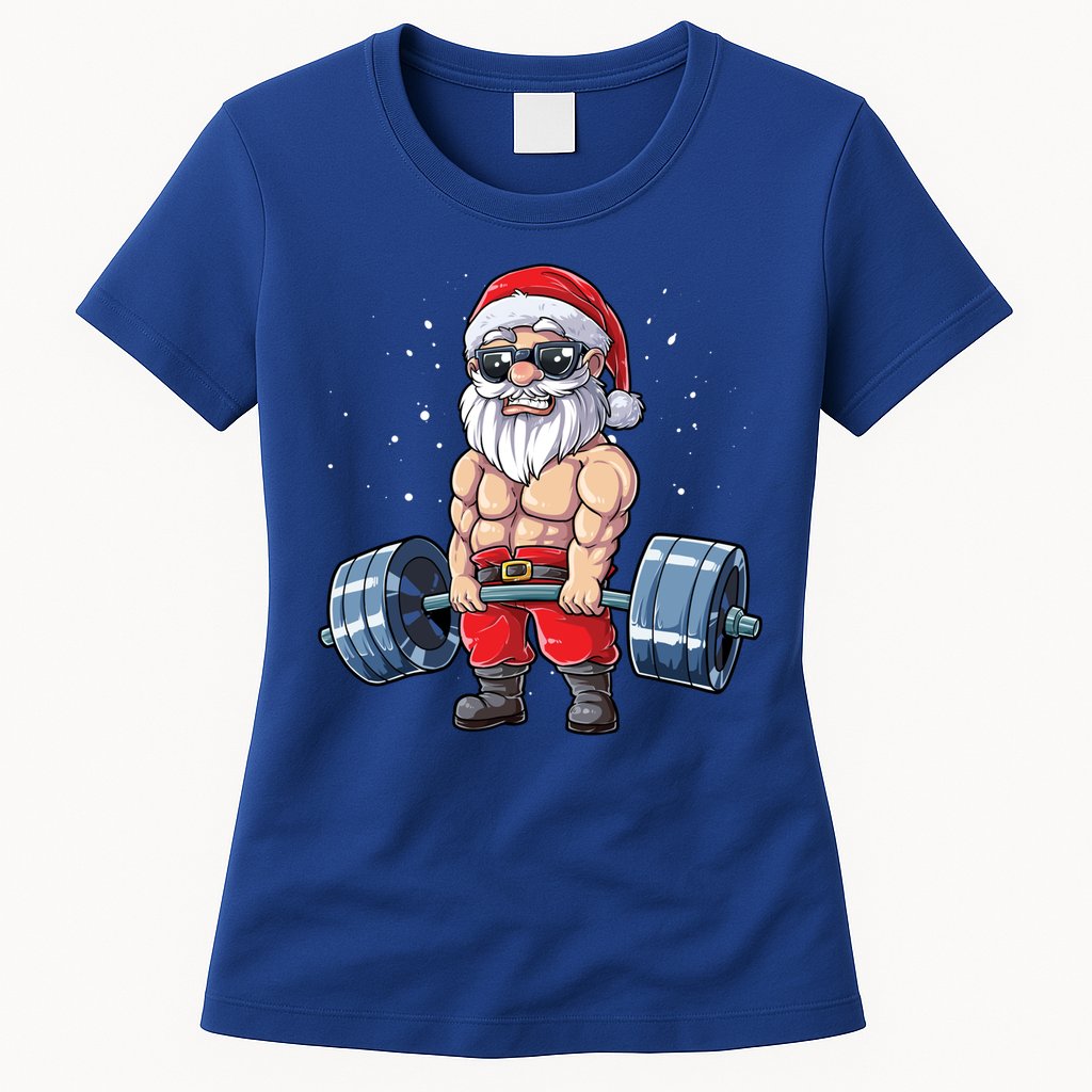 Santa Weightlifting Christmas Fitness Gym Deadlift Xmas Meaningful Gift Womens T-Shirt