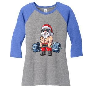 Santa Weightlifting Christmas Fitness Gym Deadlift Xmas Meaningful Gift Women's Tri-Blend 3/4-Sleeve Raglan Shirt