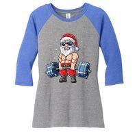 Santa Weightlifting Christmas Fitness Gym Deadlift Xmas Meaningful Gift Women's Tri-Blend 3/4-Sleeve Raglan Shirt