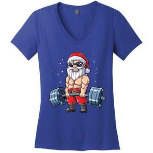 Santa Weightlifting Christmas Fitness Gym Deadlift Xmas Meaningful Gift Women's V-Neck T-Shirt